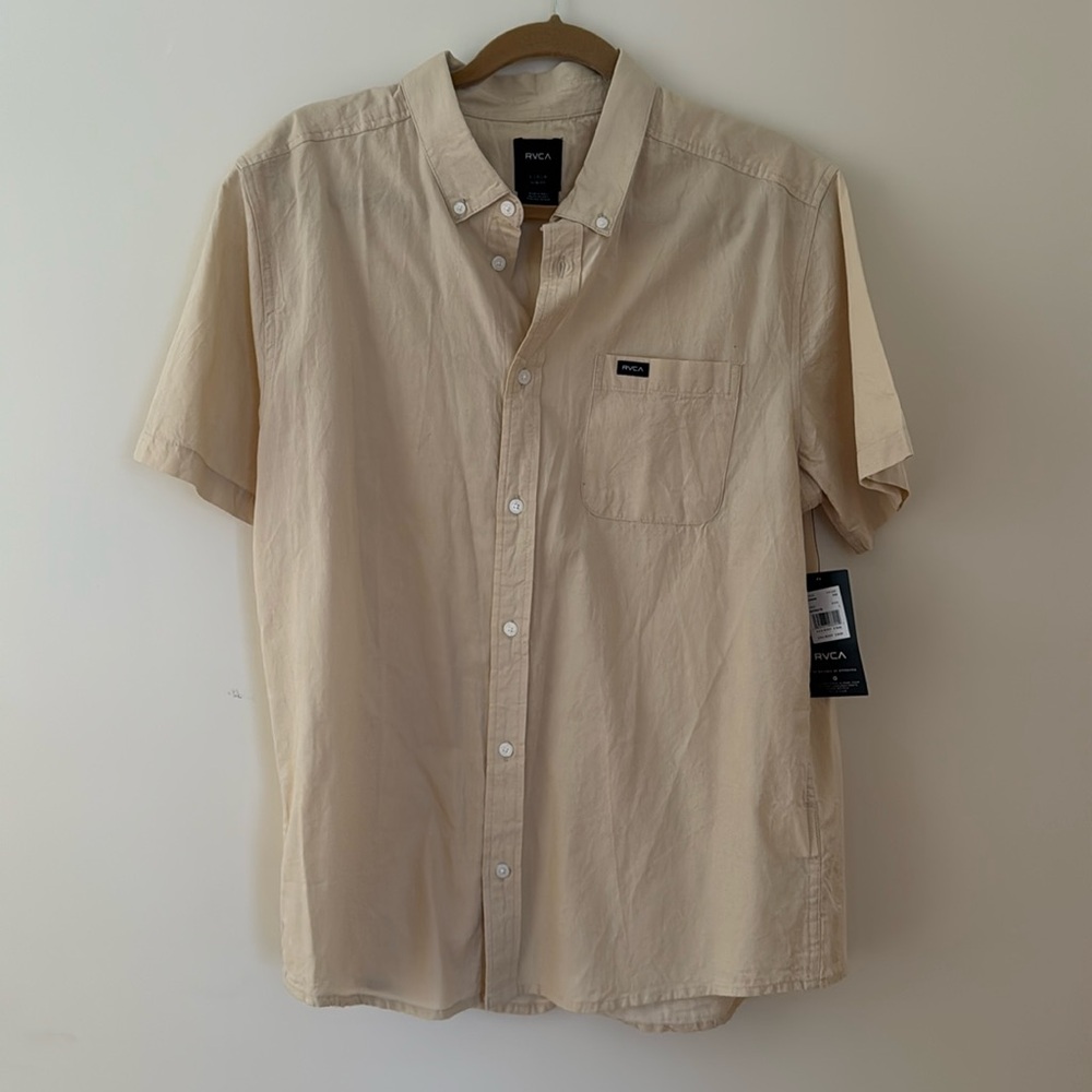 RVCA Men's Casual Button Down Shirt - Cream